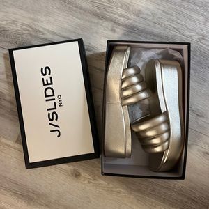 J/Slides quirky mules/ wedges- Gold size 10
